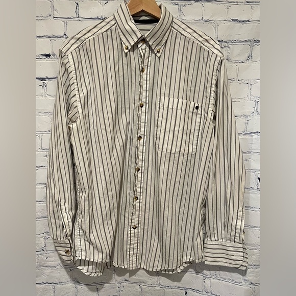 Men's Levi Strauss Signature Cream/Tan Striped Long Sleeve Button Down small - Picture 1 of 9